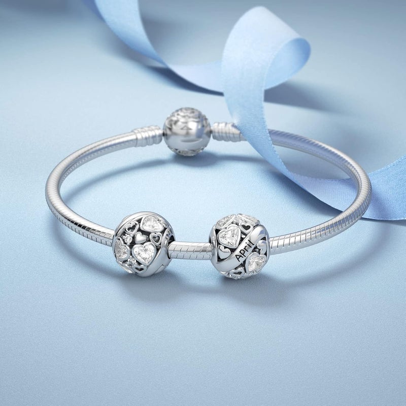 DALARAN Birthstone Charms for Charms Bracelet 925 Sterling Silver Heart Bead Happy Birthday Charms for Women - Image 2